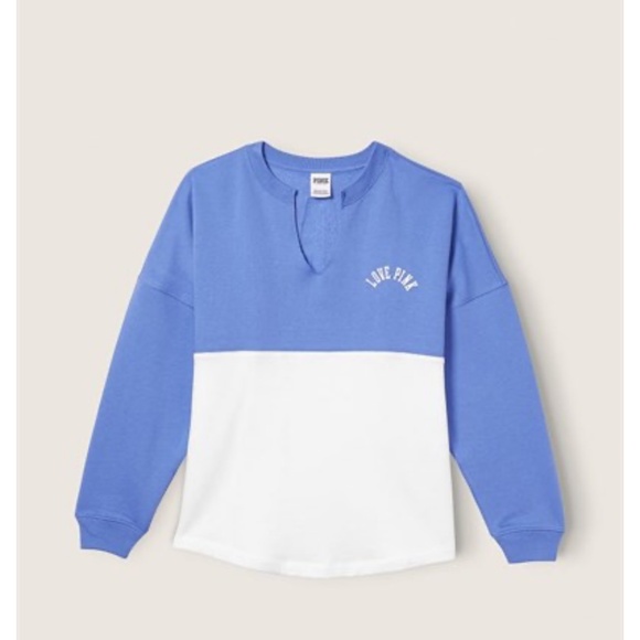 VS PINK Varsity Notch Neck Crew Pullover Sweatshirt Blue Colorblock Size M - Picture 3 of 16
